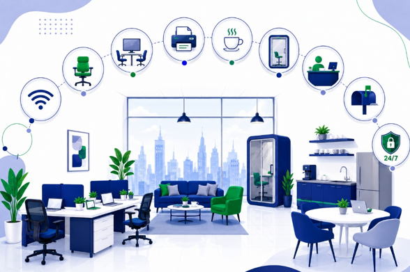 6 premium coworking amenities that set top spaces apart - professional workspace with high-speed internet, power backup, private cabins, and wellness zones