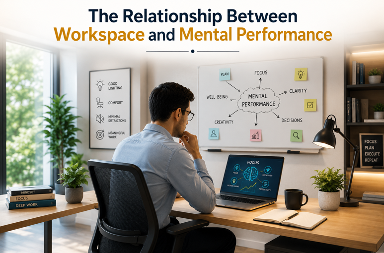 Can a Better Workspace Improve Decision-Making and Creativity - showing professionals collaborating with insights on focus, thinking, creativity, and decisions