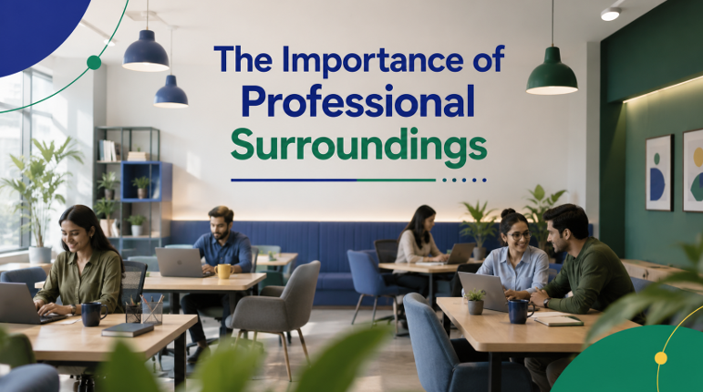 The Importance of Professional Surroundings - showing productive coworking environment with motivated professionals working together